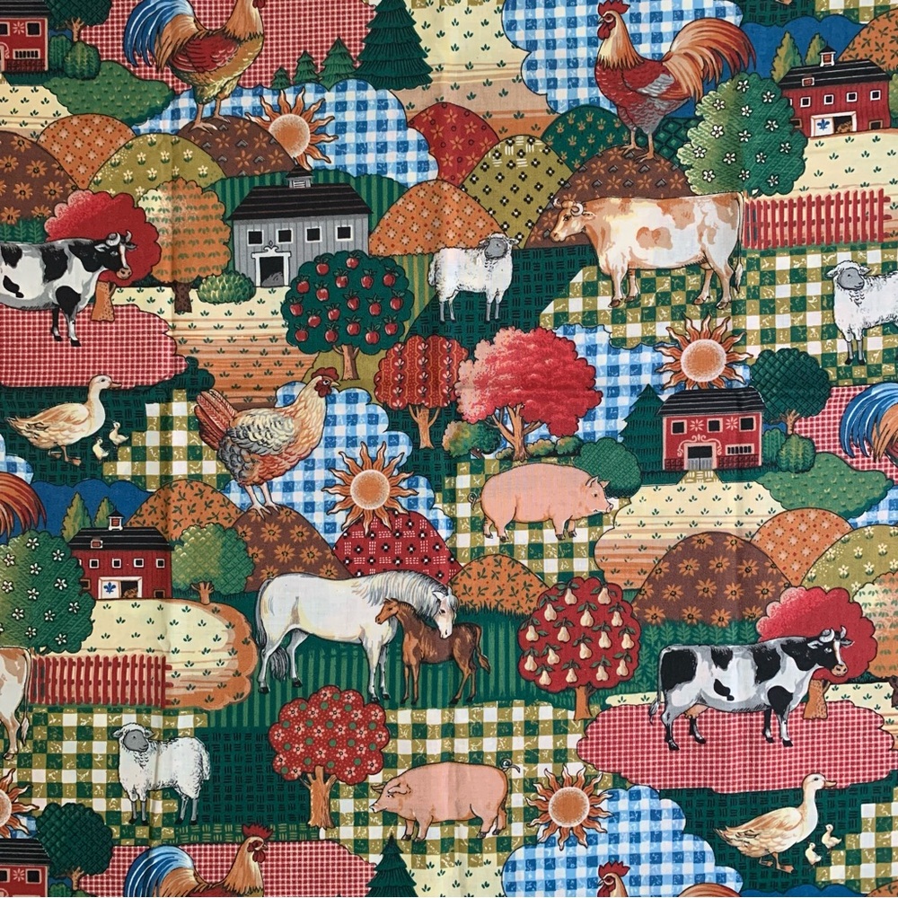 Farm Themed Cotton Fabric Remnant